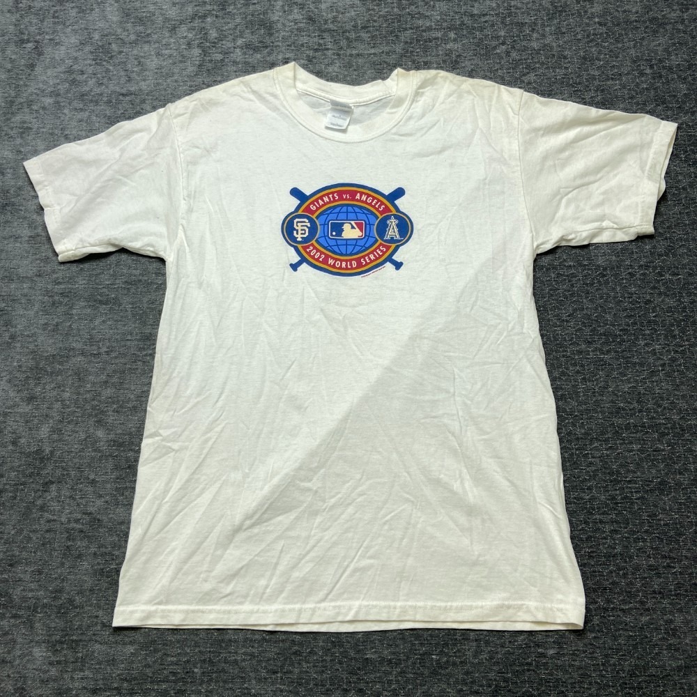 VTG Giants Vs Angels T Shirt Mens Large White Gildan Baseball MLB Cotton Crew